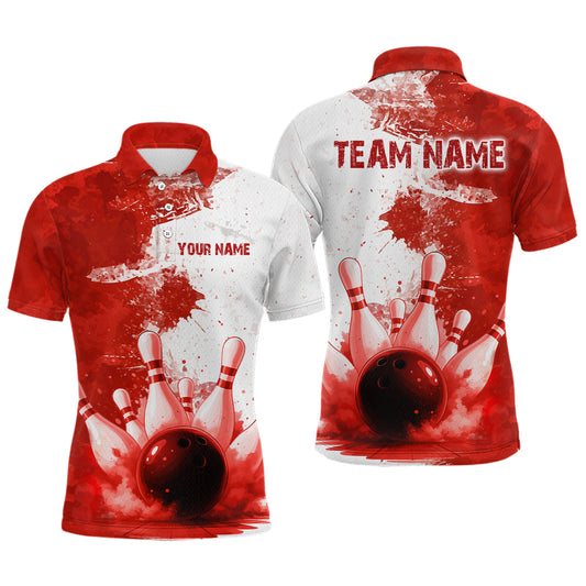 Red Bowling Shirts for Women Men Custom Bowling Polo & 1/4 Zip Shirt for Team MBL220