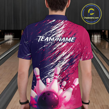 Watercolor Pink and Blue Bowling Shirts for Team Women Men Bowling Polo & 1/4 Zip MBL231