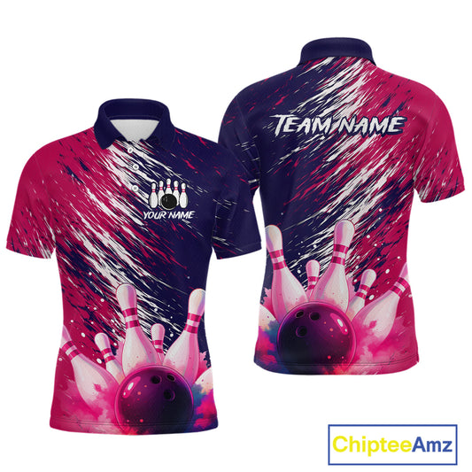Watercolor Pink and Blue Bowling Shirts for Team Women Men Bowling Polo & 1/4 Zip MBL231