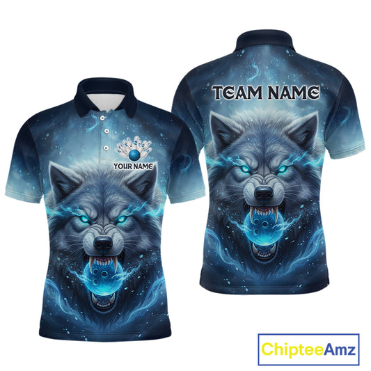Blue Wolf Bowling Shirts Team Women Men Custom Bowling Jersey Bowl Polo&1/4 Zip MBL239