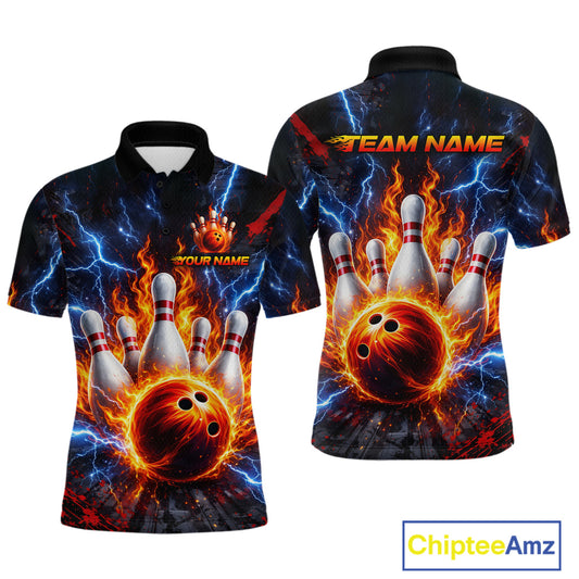 Flaming and Lightning Bowling Shirts for Team Women Men Bowling Polo & 1/4 Zip Shirt MBL242