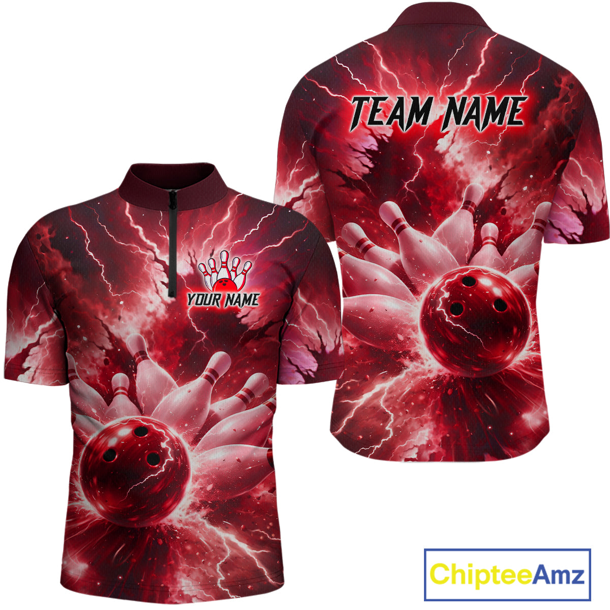 Red Lightning Thunder Bowling Shirts Yellow for Team Women Men Bowling Jersey MBL247