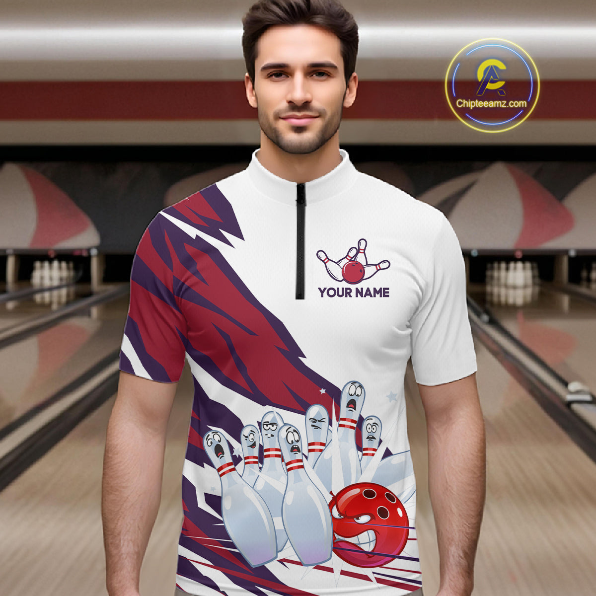 Custom Funny Angry Bowling Jersey for Men Bowling Team Shirts Bowling League Polo & 1/4 Zip HNT486