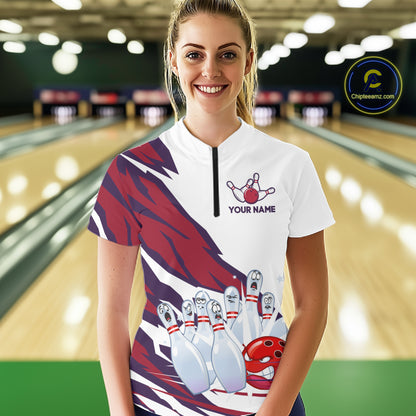 Custom Funny Angry Bowling Jersey for Women Bowling Team Shirts Bowling League Polo & 1/4 Zip HNT486