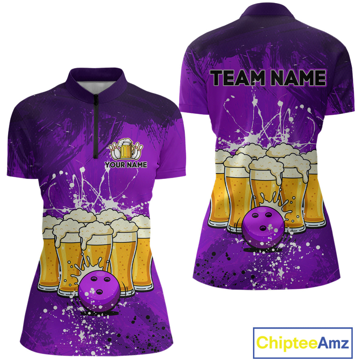 Beer Bowling Shirts Team Women Men Custom Purple Bowling Jersey Bowl League MBL249