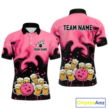 Load image into Gallery viewer, Funny Beer Bowling Shirts Pink for Women Men Bowling Polo&amp;1/4 Zip Bowling League MBL252