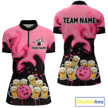 Load image into Gallery viewer, Funny Beer Bowling Shirts Pink for Women Men Bowling Polo&amp;1/4 Zip Bowling League MBL252