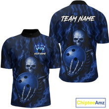 Load image into Gallery viewer, Blue Skull Bowling Shirts for Team Men Women Custom Bowling Jerseys for Bowlers MBL206