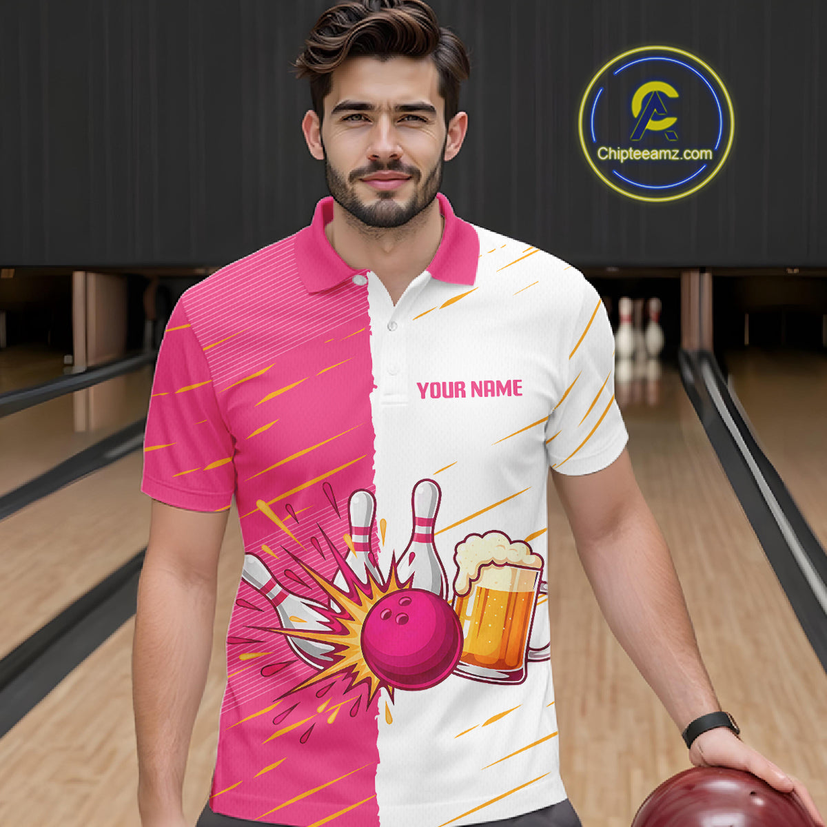 Beer Bowling Shirts Pink&White Beer Bowling Jersey for Team Women Men Bowl League MBL259