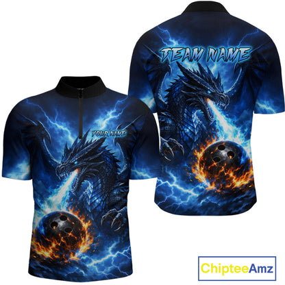 Custom Blue Thunder Dragon Bowling Jersey for Men Bowling Team Shirts Polo & 1/4 Zip HNT481