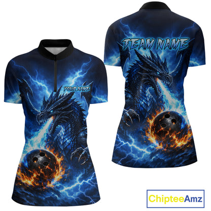 Custom Blue Thunder Dragon Bowling Jersey for Women Bowling Team Shirts Polo & 1/4 Zip HNT481