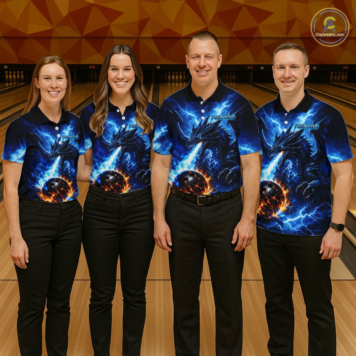 Custom Blue Thunder Dragon Bowling Jersey for Men Bowling Team Shirts Polo & 1/4 Zip HNT481
