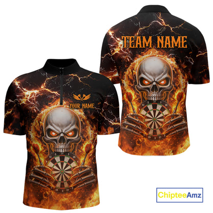 Custom Flame Skull Darts Shirt for Men Darts Team Jerseys Dartboard Shirt Dart League NNT266