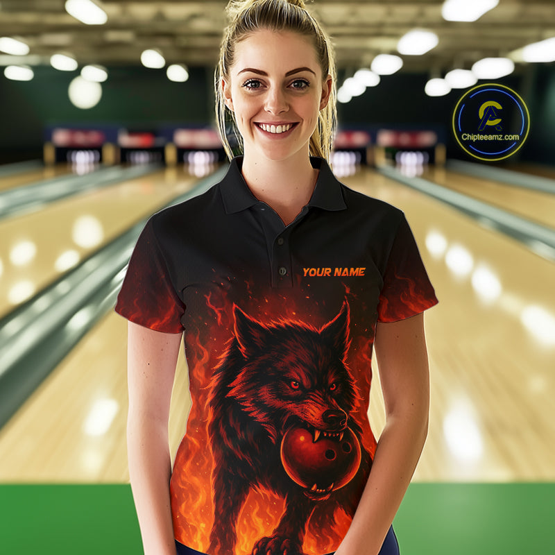 Flame Wolf Bowling Shirts for Team Women Men Custom Wolf Bowling Polo & Quarter Zip MBL195