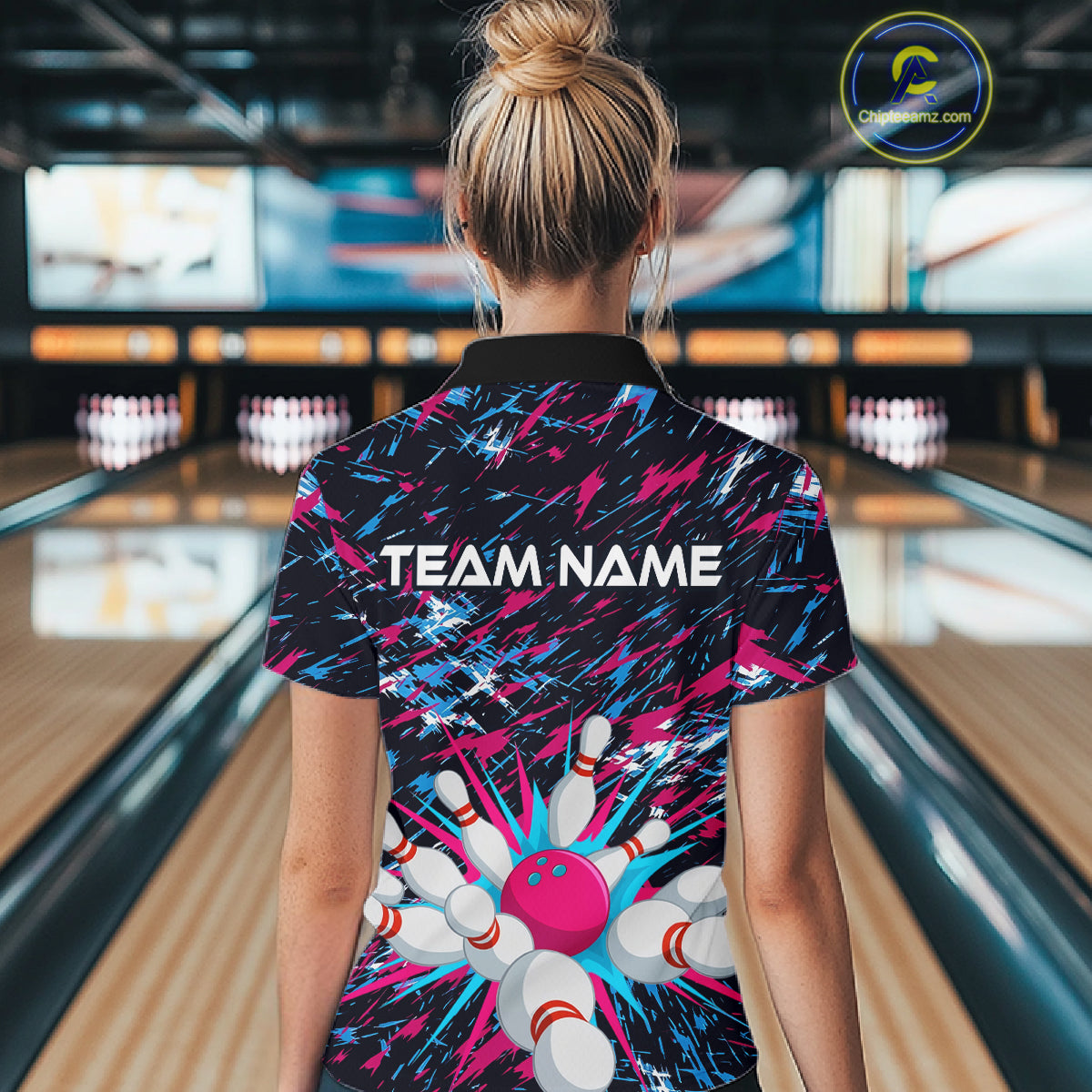 Pink and Purple Bowling Shirts for Team Women Men Bowling Polo and 1/4 Zip Shirt MBL229
