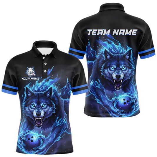 Custom Wolf Flaming Bowling Shirts for Team Women Men Bowling Polo&1/4 Zip Shirt MBL234