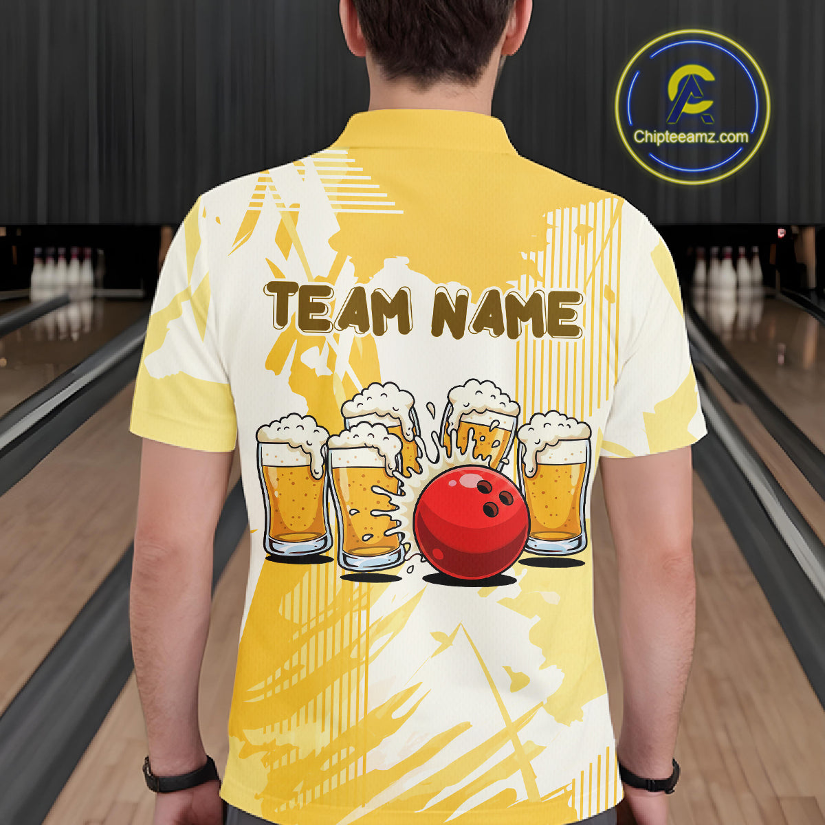 Beer Bowling Shirts Yellow for Team Women Men Custom Bowling Polo & 1/4 Zip Shirt MBL245