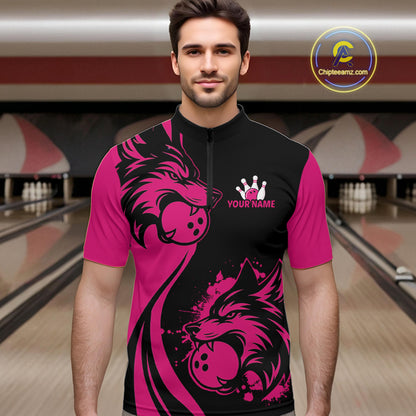 Pink Wolf Bowling Shirts for Team Men Women Custom Wolf Bowling Jerseys for Couples MBL197