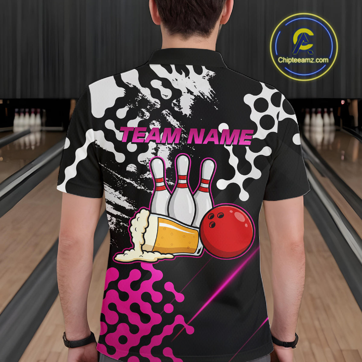 Pink Beer Bowling Shirts for Team Women Men Beer Bowling Polo&1/4 Zip Bowl League MBL255