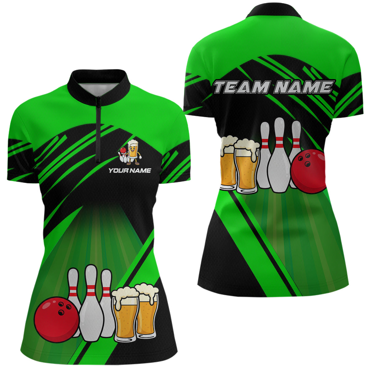 Funny Beer Bowling Shirts Green Bowling Jersey for Team Women Men Bowl League MBL261