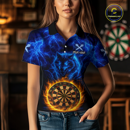 Custom Blue Wolf Flame Darts Shirt for Women Darts Team Jerseys Dartboard Shirt Dart League NNT267