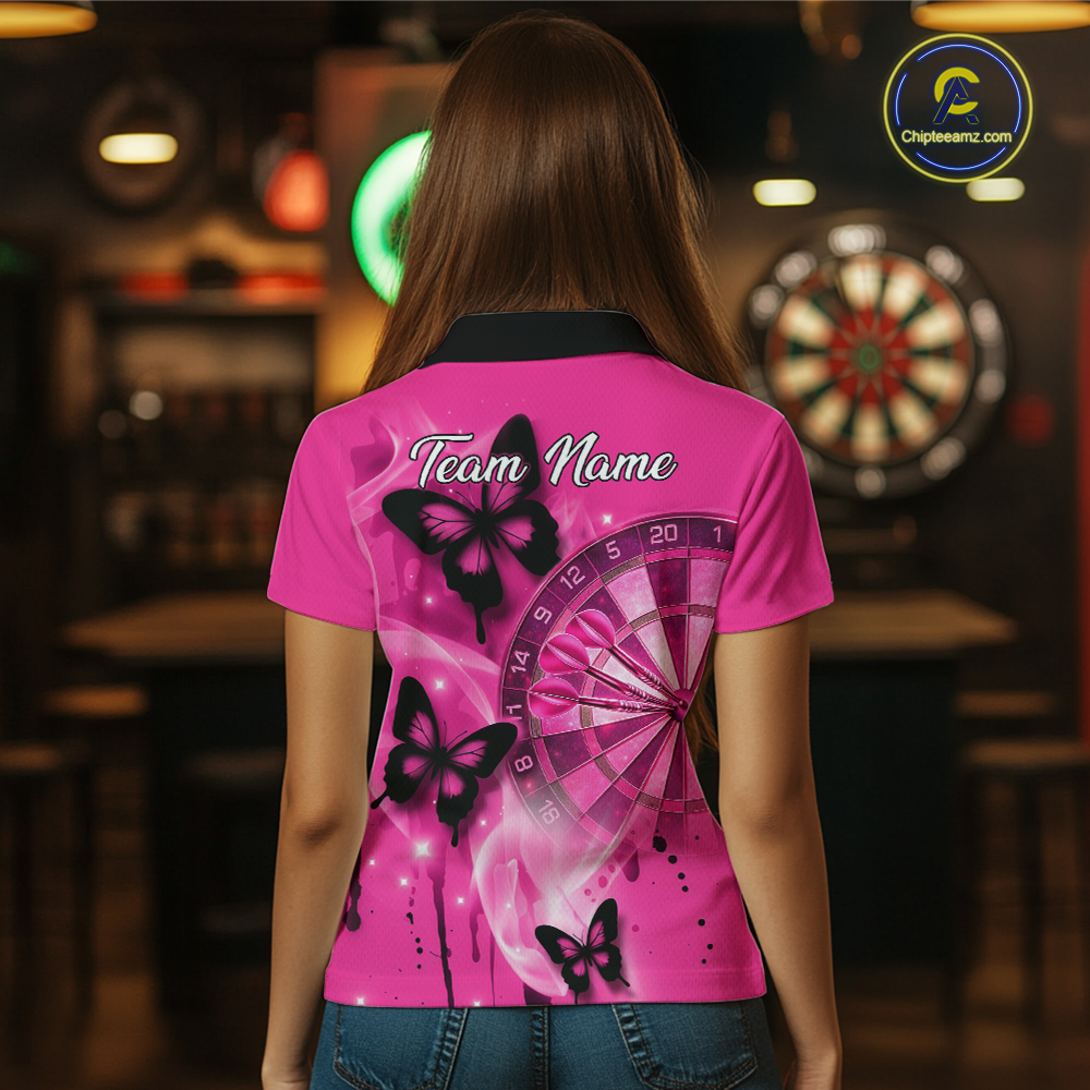 Custom Pink Galaxy Butterflies Darts Shirt for Women Darts Team Jerseys Dartboard Shirt NNT261