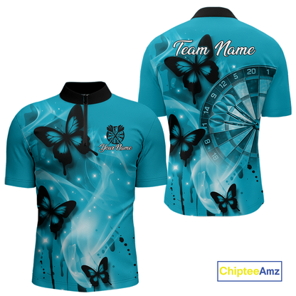Custom Turquoise Galaxy Butterflies Darts Shirt for Men Darts Team Jerseys Dartboard Shirt NNT261