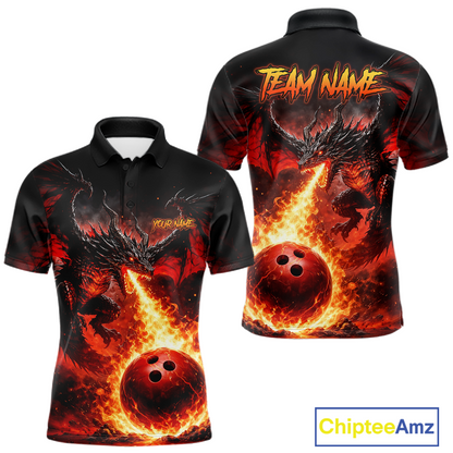 Custom Flame Dragon Bowling Jersey for Men Bowling Team Shirts Bowling League Polo & 1/4 Zip HNT482