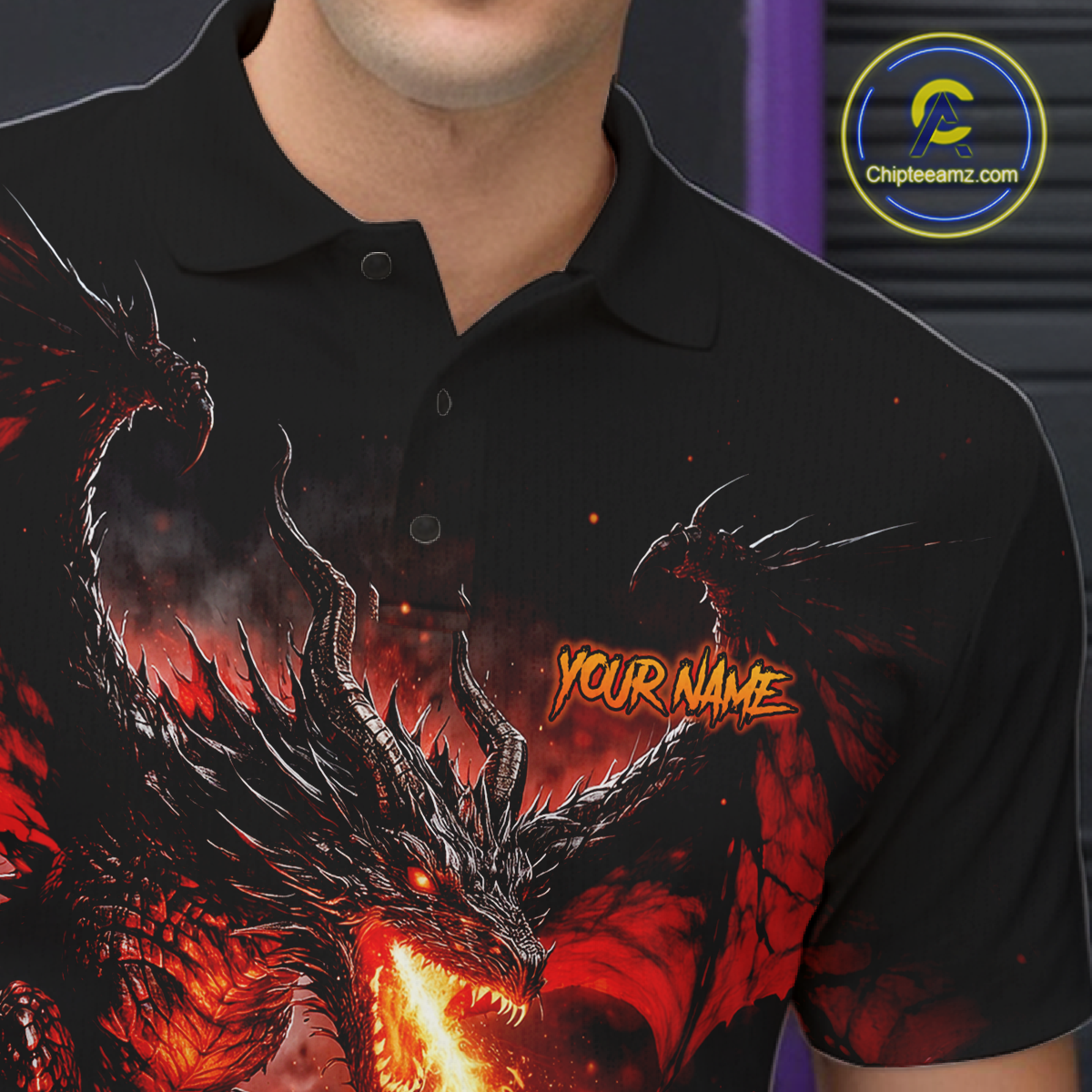 Custom Flame Dragon Bowling Jersey for Men Bowling Team Shirts Bowling League Polo & 1/4 Zip HNT482