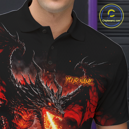 Custom Flame Dragon Bowling Jersey for Men Bowling Team Shirts Bowling League Polo & 1/4 Zip HNT482