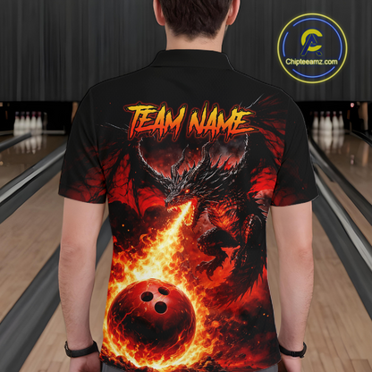 Custom Flame Dragon Bowling Jersey for Men Bowling Team Shirts Bowling League Polo & 1/4 Zip HNT482