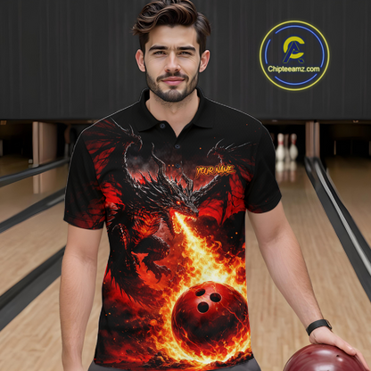 Custom Flame Dragon Bowling Jersey for Men Bowling Team Shirts Bowling League Polo & 1/4 Zip HNT482