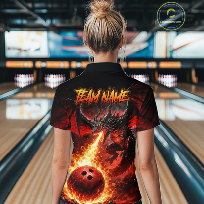 Custom Flame Dragon Bowling Jersey for Women Bowling Team Shirts Bowling League Polo & 1/4 Zip HNT482