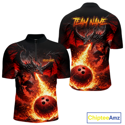 Custom Flame Dragon Bowling Jersey for Men Bowling Team Shirts Bowling League Polo & 1/4 Zip HNT482