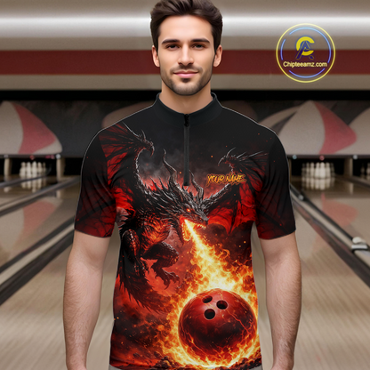 Custom Flame Dragon Bowling Jersey for Men Bowling Team Shirts Bowling League Polo & 1/4 Zip HNT482