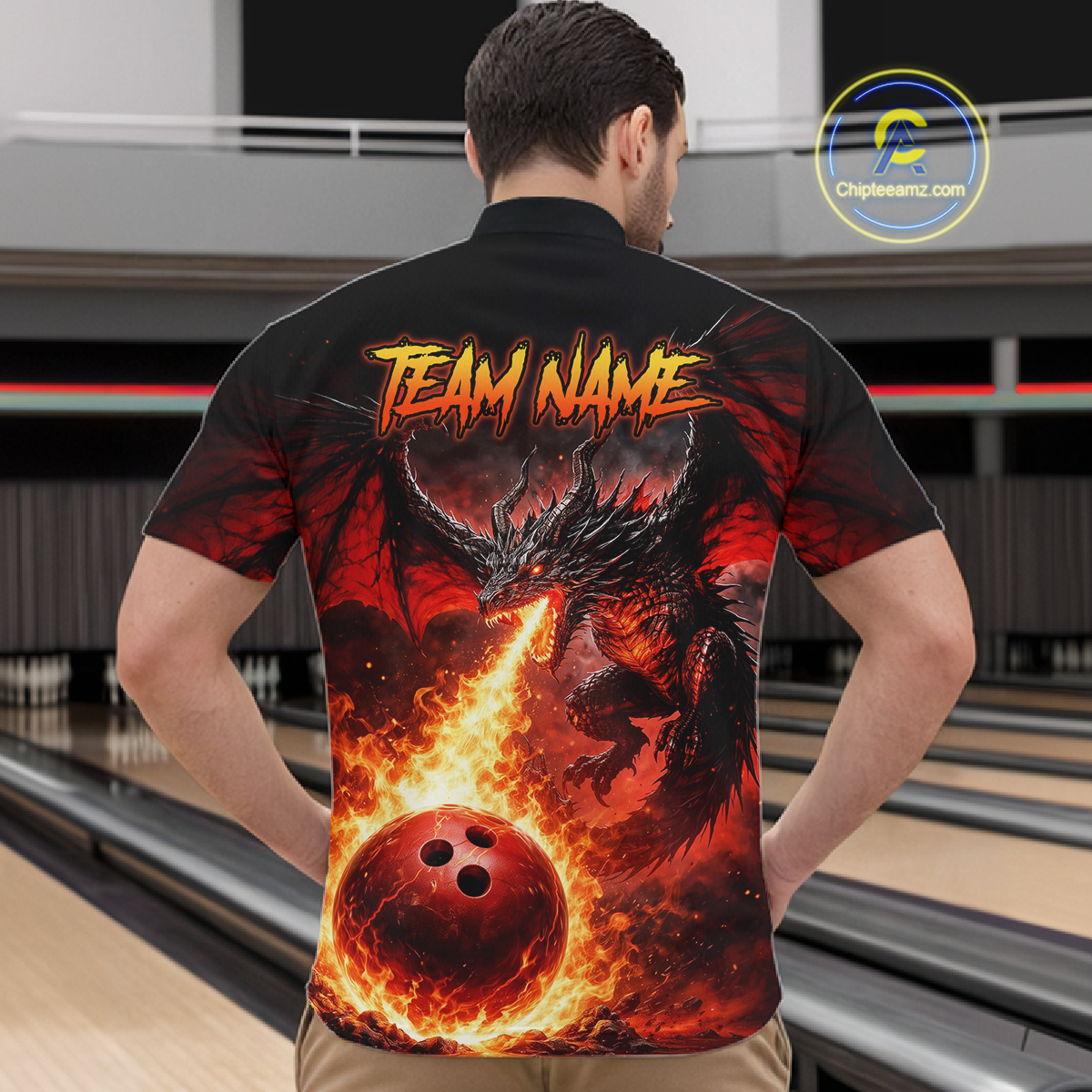Custom Flame Dragon Bowling Jersey for Men Bowling Team Shirts Bowling League Polo & 1/4 Zip HNT482