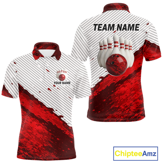 Red Bowling Shirts for Women Men Custom Bowling Jerseys Polo $ 1/4 Zip for Team MBL219