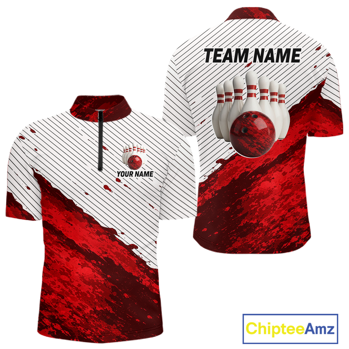 Red Bowling Shirts for Women Men Custom Bowling Jerseys Polo $ 1/4 Zip for Team MBL219