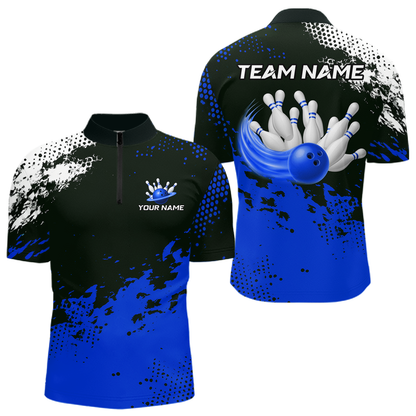 Blue Custom Bowling Shirts for Women Men Bowling Jersey Polo&1/4 Zip Shirt for Team MBL224