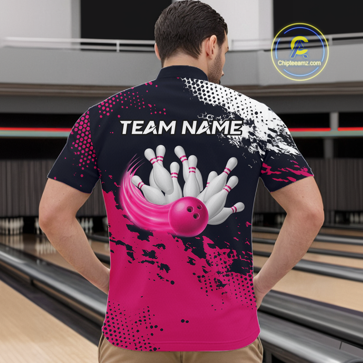 Pink Custom Bowling Shirts for Women Men Bowling Jersey Polo&1/4 Zip Shirt for Team MBL224