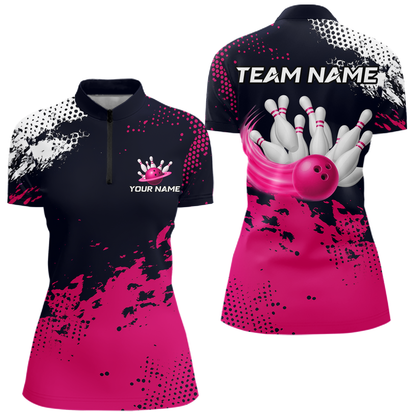 Pink Custom Bowling Shirts for Women Men Bowling Jersey Polo&1/4 Zip Shirt for Team MBL224