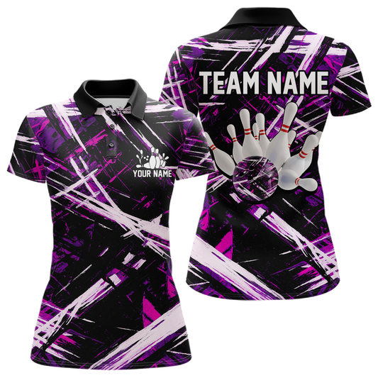 Custom Purple Bowling Shirts for Team Women Men Bowling Polo and 1/4 Zip Shirt MBL228