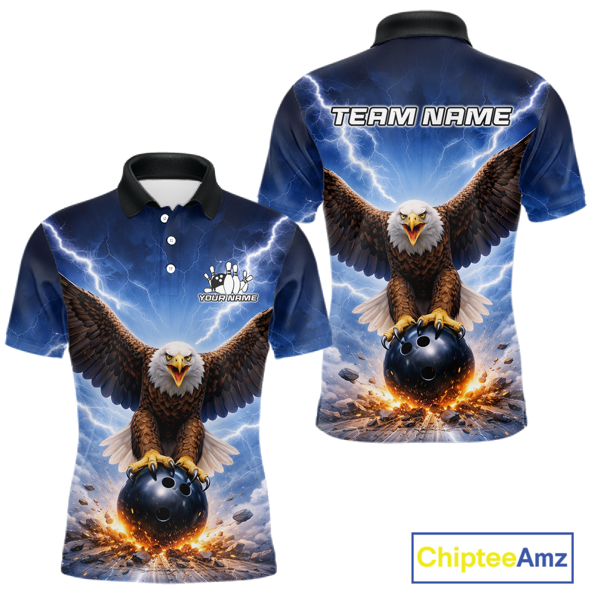Personalized Thunder Lightning Eagle Bowling Jersey for Men Bowling Team Shirts Bowling League HNT484