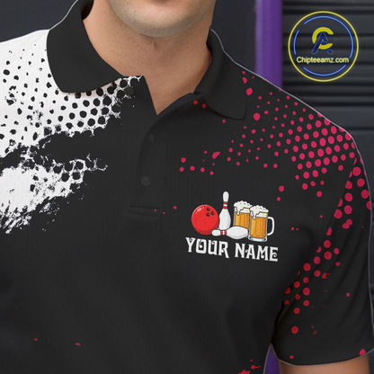 Pink Funny Beer Bowling Shirts for Team Women Men Bowling Polo&1/4 Zip Bowl League MBL254