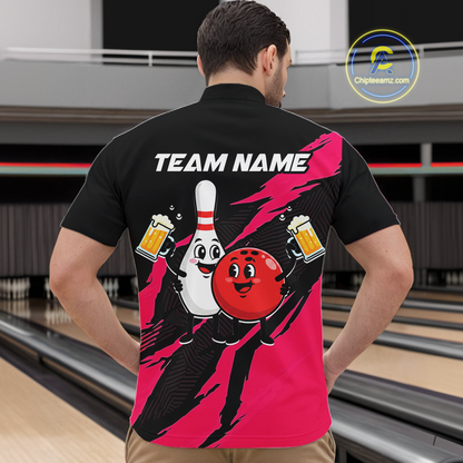 Pink Funny Beer Bowling Shirts Beer Bowling Jersey Team Women Men Bowl League MBL258