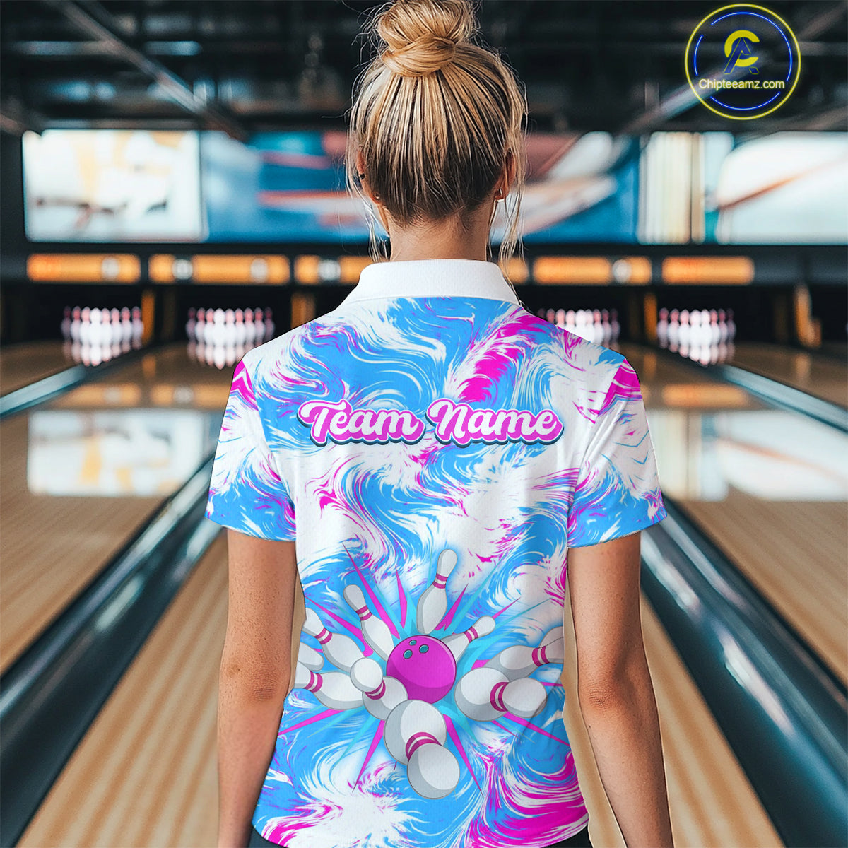 Pink and Blue Bowling Shirts for Team Women Men Bowling Polo and 1/4 Zip Shirt MBL230