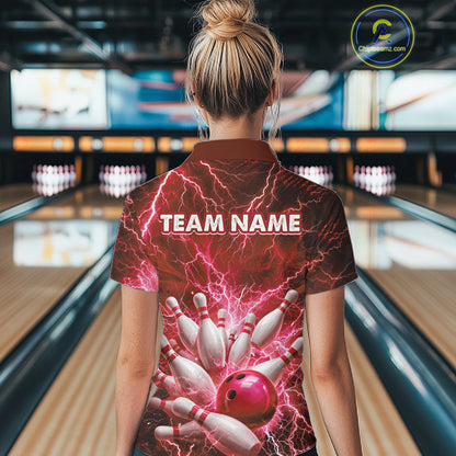 Red Lightning Bowling Shirts for Team Women Men Custom Bowling Polo & 1/4 Zip Shirt MBL241