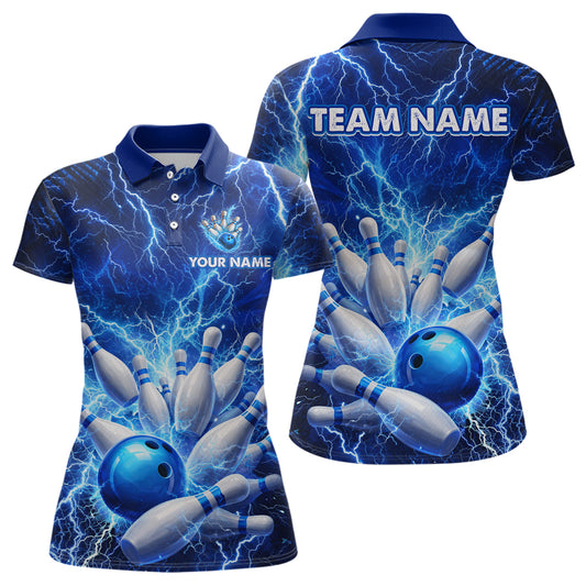 Blue Lightning Bowling Shirts for Team Women Men Custom Bowling Polo & 1/4 Zip Shirt MBL241