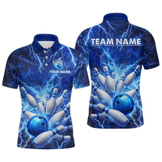 Blue Lightning Bowling Shirts for Team Women Men Custom Bowling Polo & 1/4 Zip Shirt MBL241