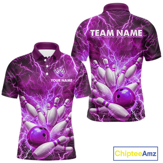 Purple Lightning Bowling Shirts for Team Women Men Custom Bowling Polo & 1/4 Zip Shirt MBL241